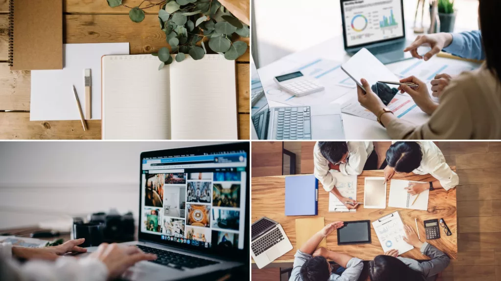 a compilation of 4 photos to represent what work we do -