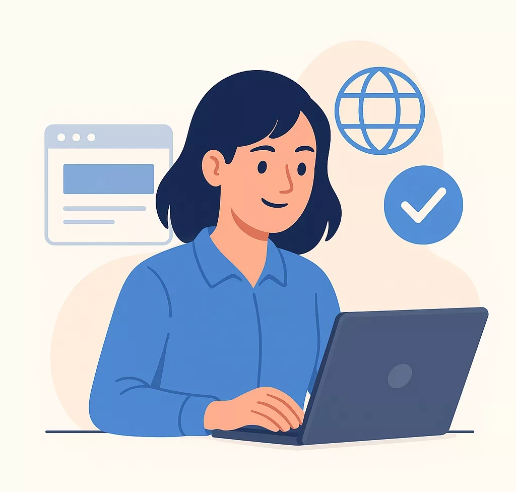 Woman Working on Laptop on a WordPress Web Site