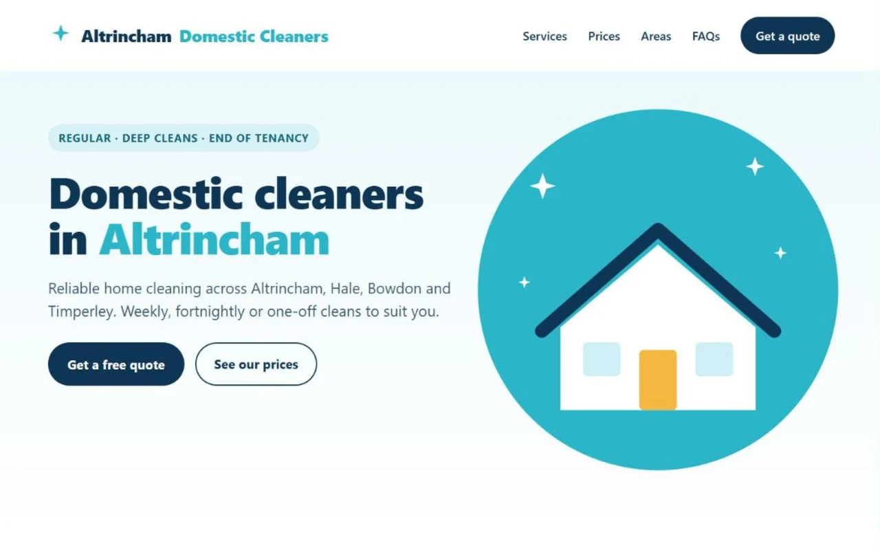Altrincham Domestic Cleaners website homepage concept