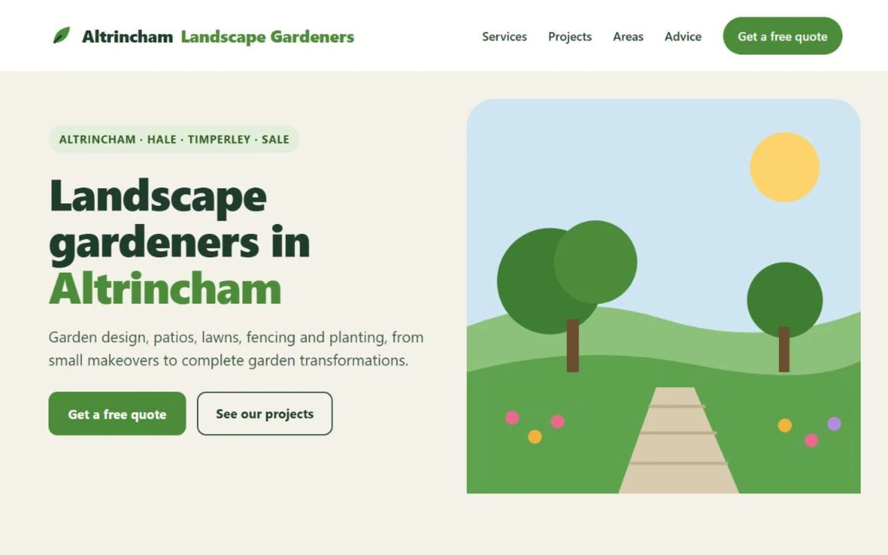 Altrincham Landscape Gardeners website homepage concept