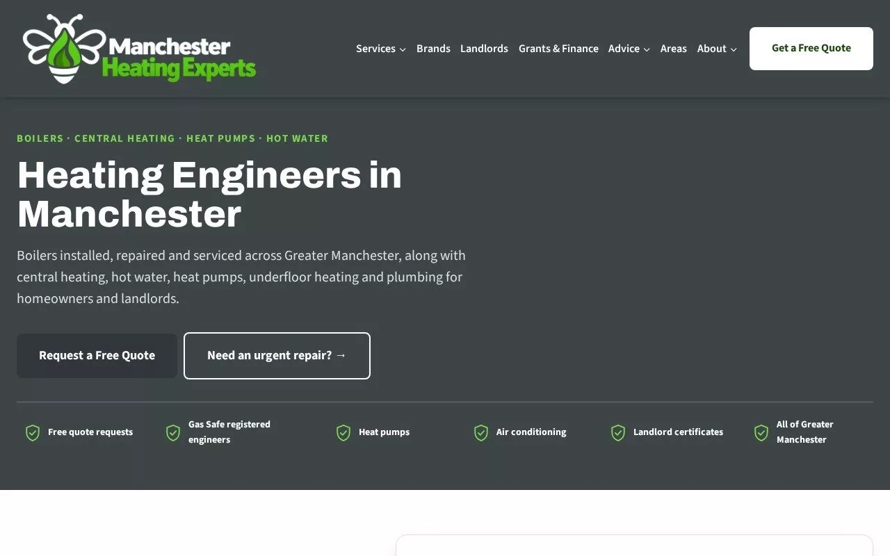 Manchester Heating Experts website