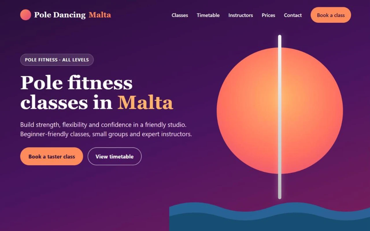 Pole Dancing Malta website homepage design